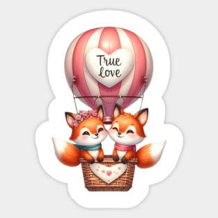 Valentine Fox Couple On Hot Air Balloon Sticker